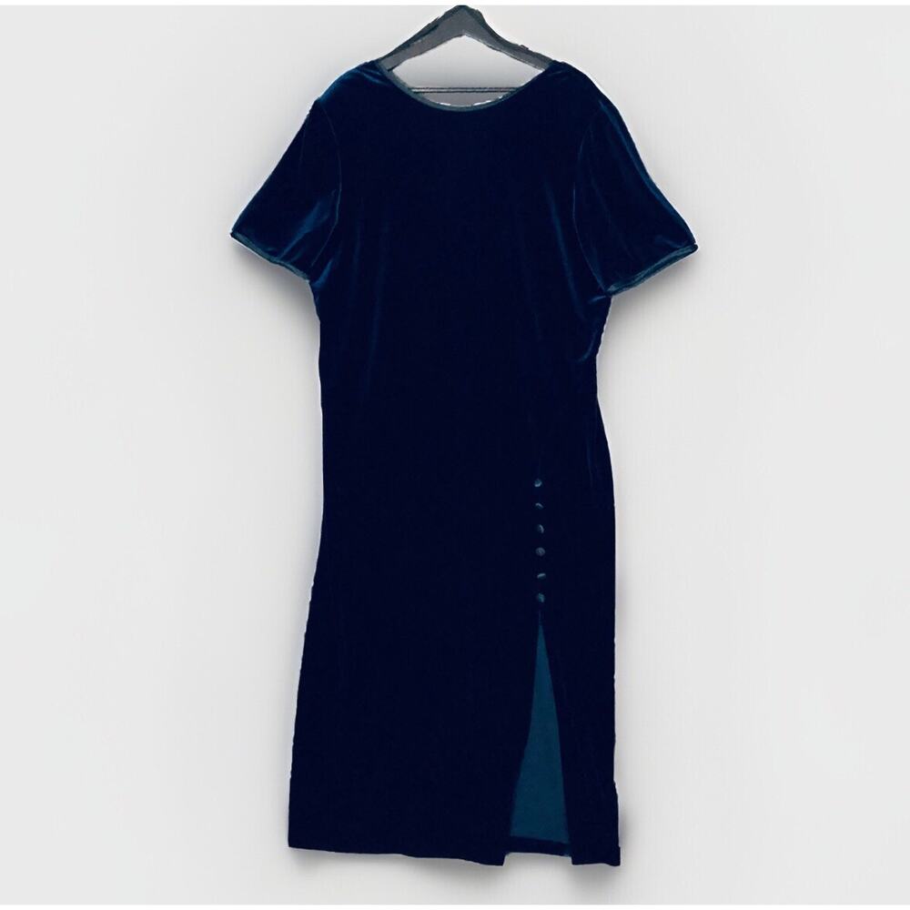 Studio C Sheath Dress 16 Royal Blue Velvet Y2K Short Slv Party Glam Evening Lux